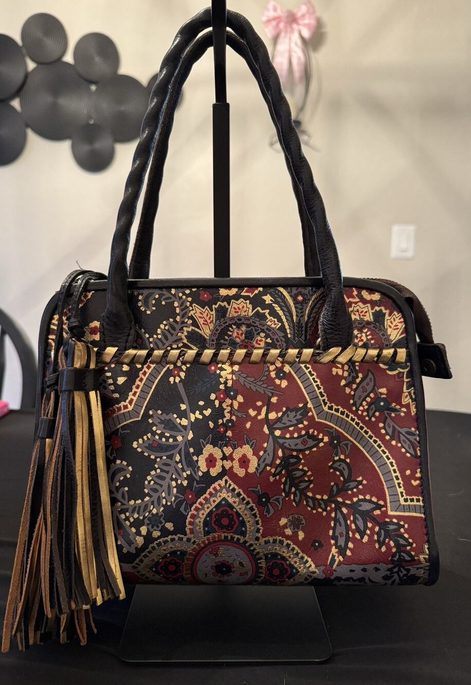 Patricia Nash Provincial Escape Satchel Bag With Metallic Paisley Print
